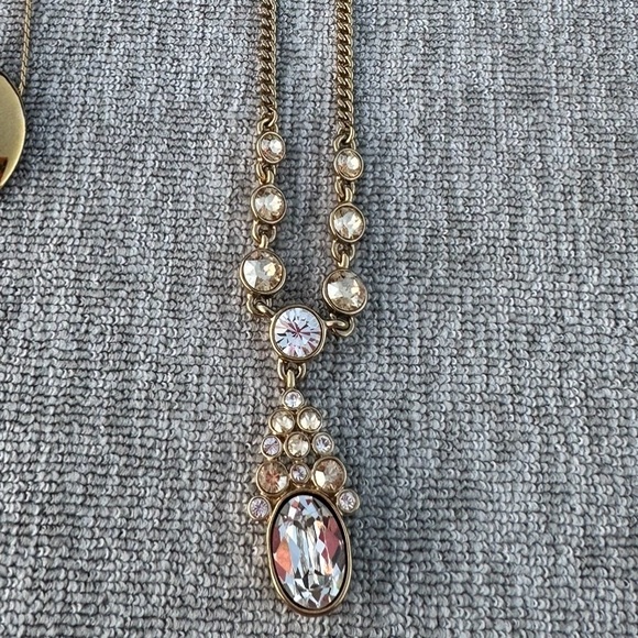 Givenchy Vintage Crystals Clear& Chocolate Necklace Dangle Drop 💎Authentic - Picture 10 of 13